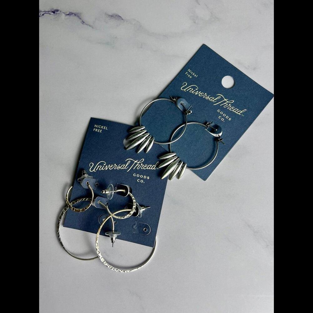 3 Pair Silver Earrings